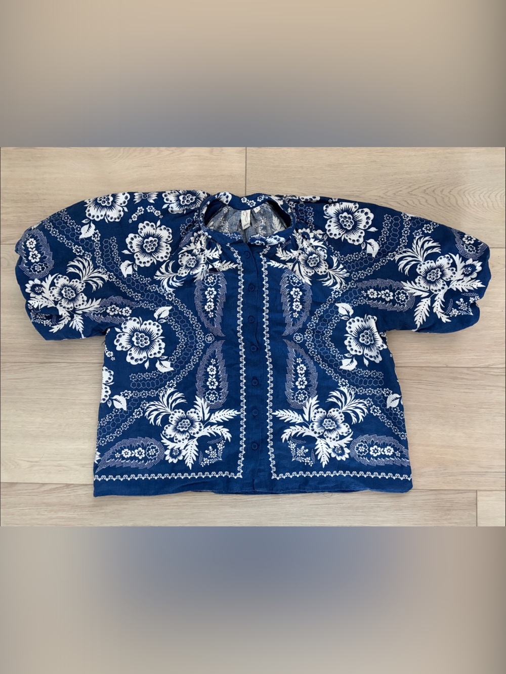 Joie Navy and White Floral-Paisley Button Front Blouse